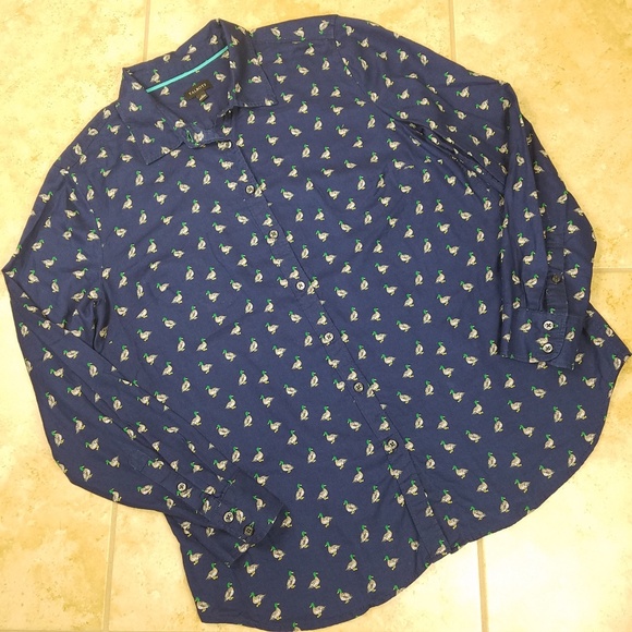 Talbots Tops - Talbots Blue Mallard Ducks Shirt Large